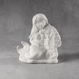 Ceramic Bisque Mermaid w/ Seahorse